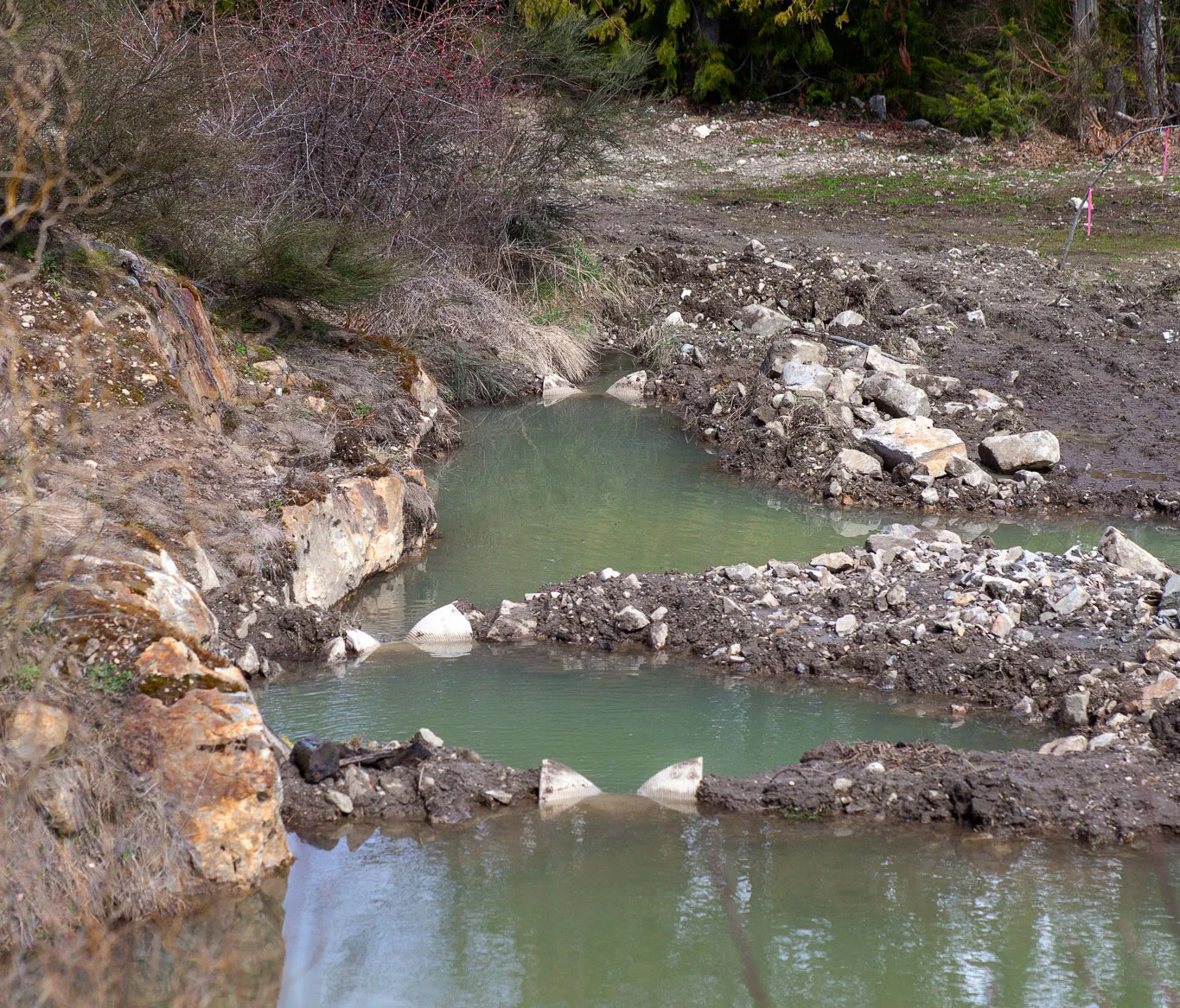 Sequence of pools and printed steps integrated into the stream terrain