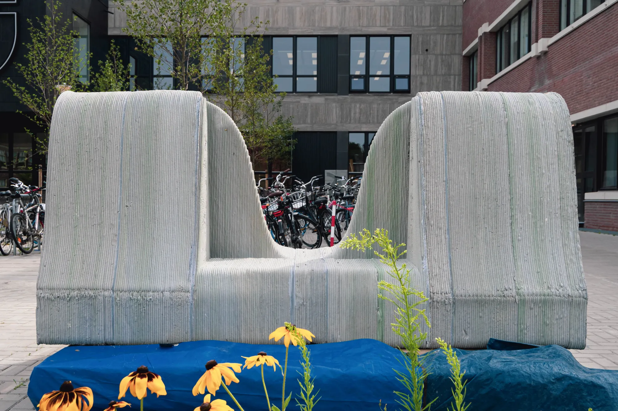 Front view of the 3D concrete-printed dam prototype