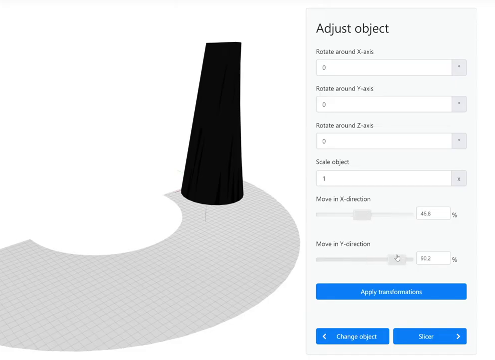 Object adjustment step with rotation, scale and position controls